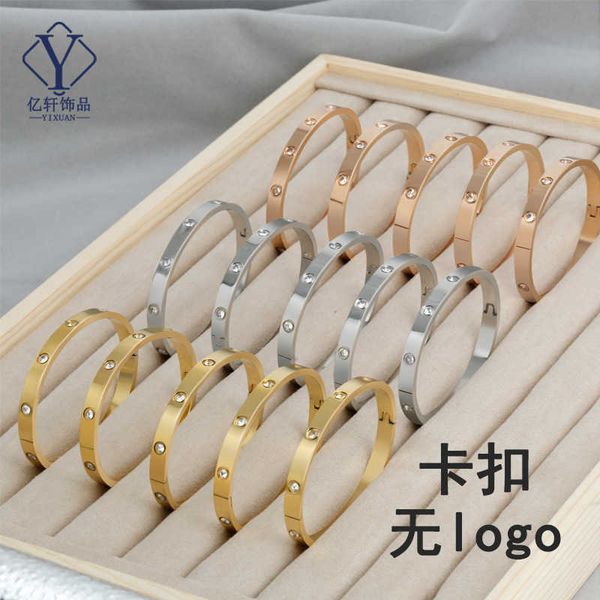 

high version card c bracelet opening stainless steel buckle set with zircon women's fashion versatile classic, Black