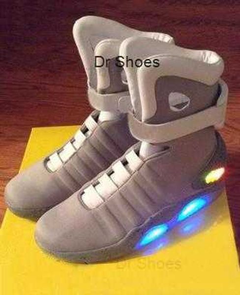 

2021 authentic mag back to the future glow in dark gray sneakers marty mcfly's led shoes lighting up mags black red boots with box