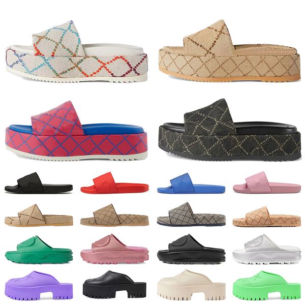 

womens mens luxury designer slippers canvas sandals platform perforated sliders animal print web rubber slide sandal famous coach loafers je, Black
