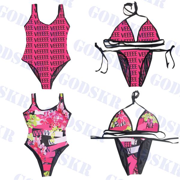

brand swimwear set pink letter bikini for women flower pattern swimsuit beach one piece swimsuits much styles, White;black