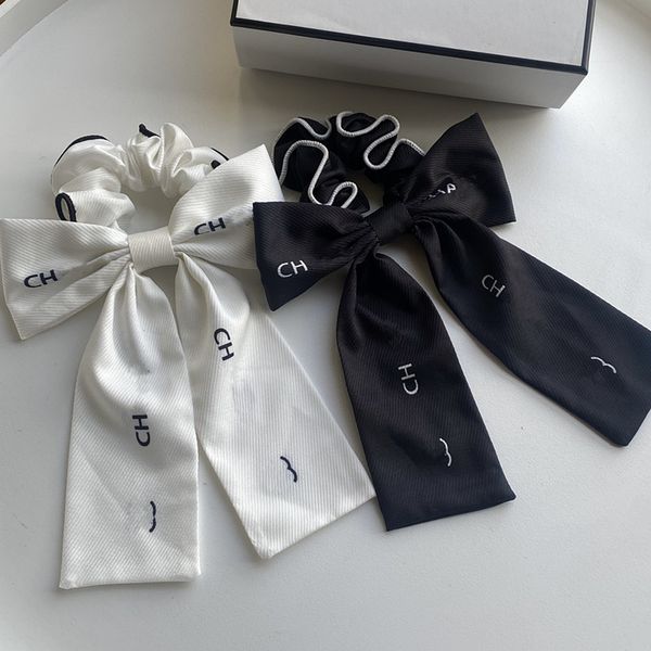 

women c brand designer letter hair rubber bands black white bowknot elastic hairrope ponytail holder luxury large intestine hair accessories, Pink