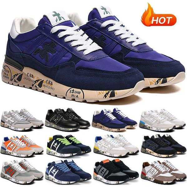

mens womens running shoes designer sports sneakers italy mick lander django sheepskin genuine leather walking jogging training shoe premiata, Black