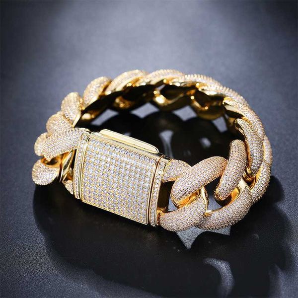 

2023 trendy hiphop jewelry 25mm 925 sterling silver vvs lab grown moissanite diamond iced out cuban link bracelet for men