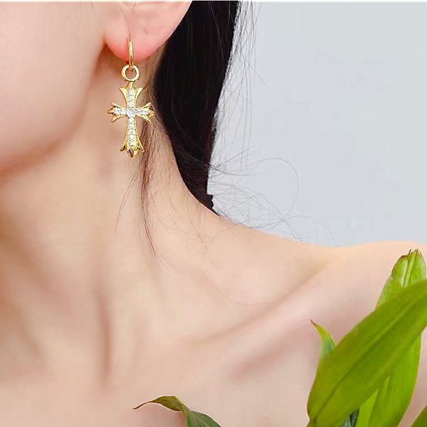 

brand fashion cross women's earrings classic designer earrings girls' valentine's day gift high end jewelry with box, Golden;silver