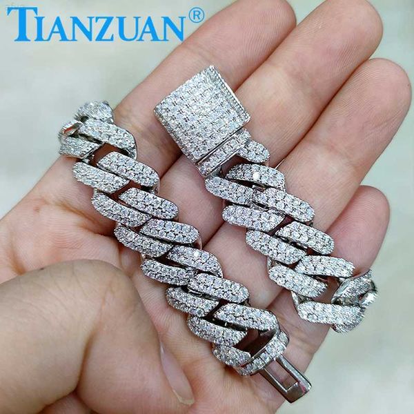 

bracelet 8-20mm 925 silver two rows cuban link iced out hip hop white moissanite chain for men gifts