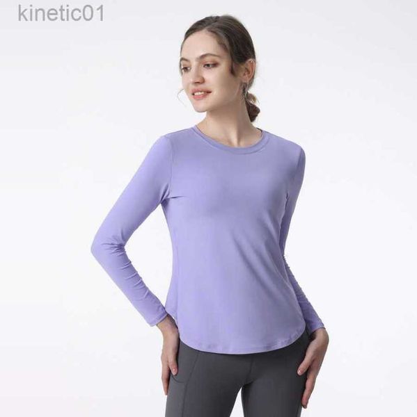 

designer lululemens t shirt autumn and winter new yoga suit women's loose running sports cover up long sleeve quick drying clothes fitn, White
