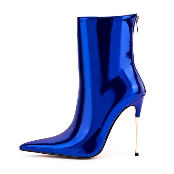 

lilyptuart size 45 47 ankle boots women winter2023 fashion shoes bright leather pointed toe metal heel runway party shoes, Black