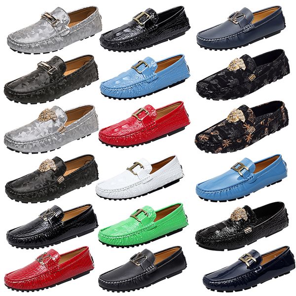 

luxury italy brand designer metal buckle loafers shoes red crocodile print glossy wedding banquet leather shoes business office shoes drivin, Black