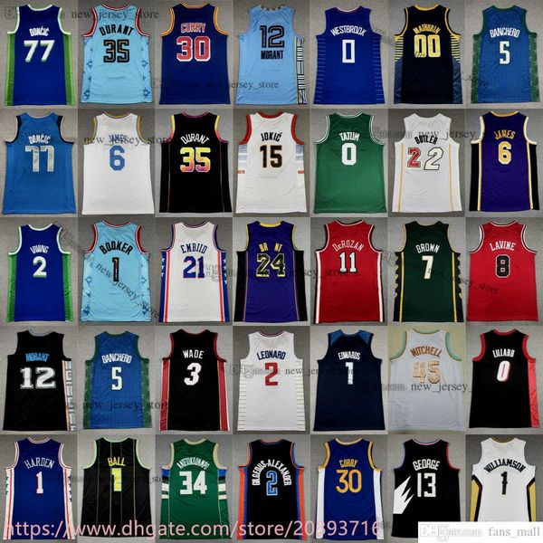 

2 kyrie irving jersey new basketball 45 donovan mitchell dwyane wade poole d'angelo russell damian lillard tyrese maxey paul george kla, Black;red