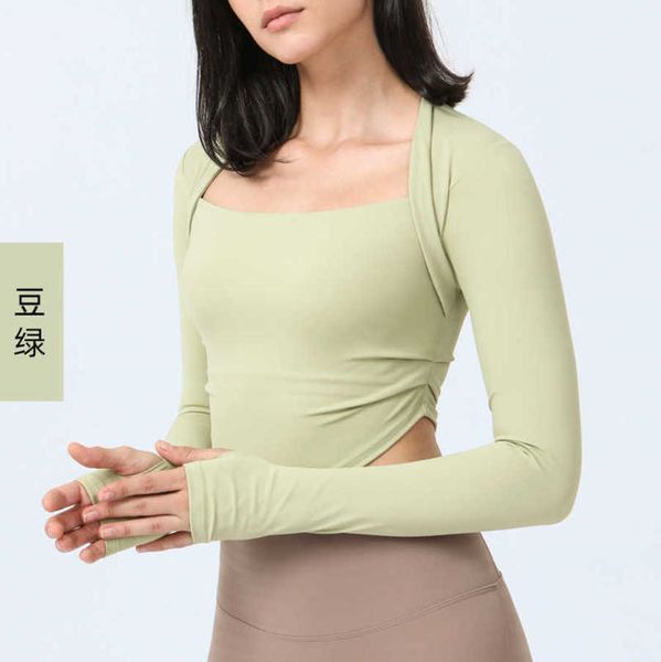 

designer lululemens t shirt original nude yoga dress women's running quick dry fitness dress sports training tight long sleeve band lab, White