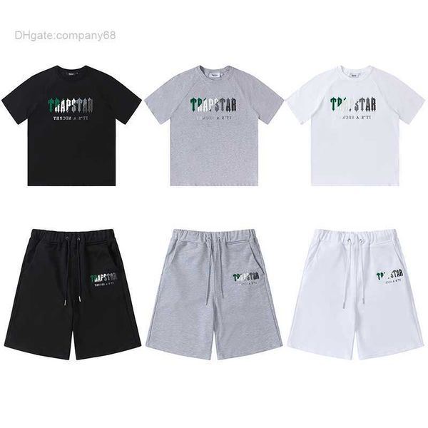 

trapstar spring and summer white towel embroidery cotton t-shirt sport shorts, Blue