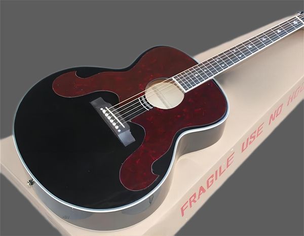 

solid spruce 43 inch sj200 gloss black acoustic guitar star frets inlay rosewood fingerboard mahogany neck maple back & side wholesale red p