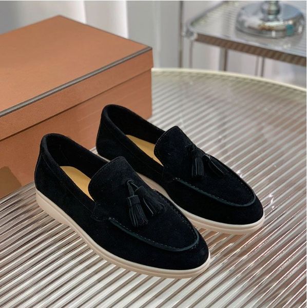 

lp piana couples casual dress shoes fringe embellished flat walk charms suede leather sole loafers moccasins women's luxury designer wa, Black