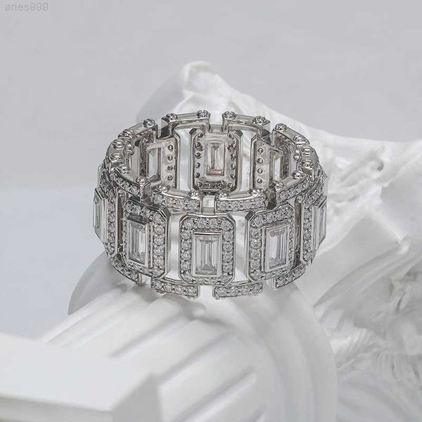 

paston hiphop moissanite men ring band 2.5x5mm emerald moissanite rhodium plated silver 925 jewelry