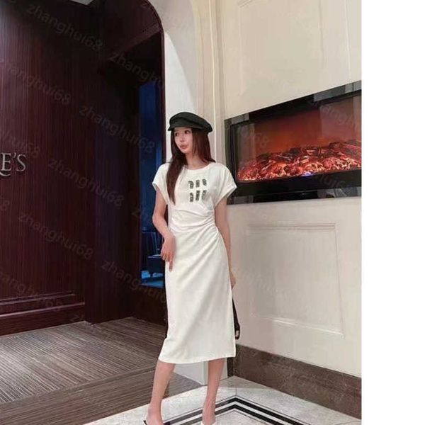

23ss women dress womens designer clothing summer dresses chest nail drill letter pleated fanny pack split hip short-sleeved dress womens clo, Black;gray