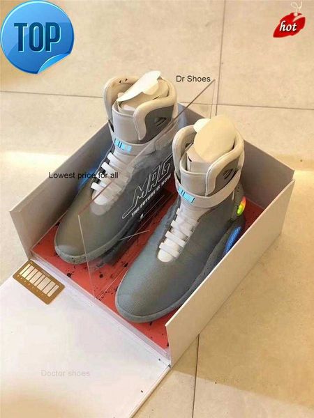 

2020 automatic laces air mag back to the future glow in the dark gray basketball shoes marty mcfly's led shoes lighting mags black red