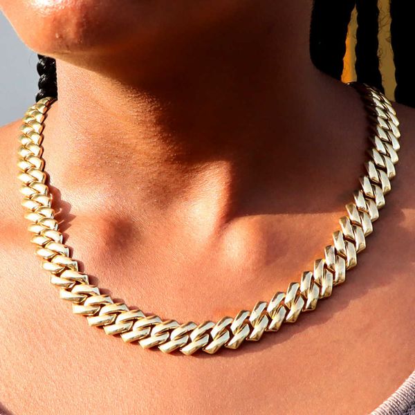 

strands 2023 new 14mm rhombus golden cuban link chain for men women hiphop gold plated chunky necklaces gifts jewelry 230613, Black
