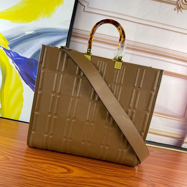 

shopper bag genuine leather handbag 3d embossed motif letters totes bags plexiglass handles shoulder handbags crossbody bags large capacity