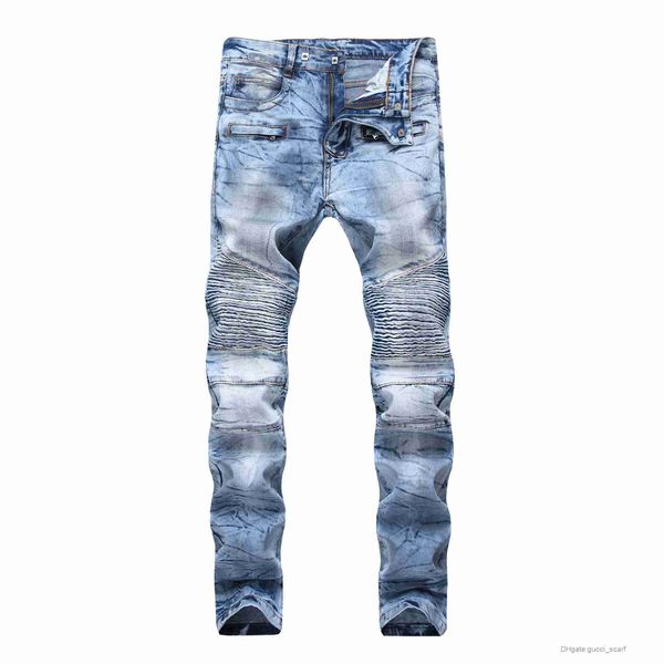

men's jeans motorcycle light blue elastic jeans repair straight tube dirty men's denim pants trendy and fashionable