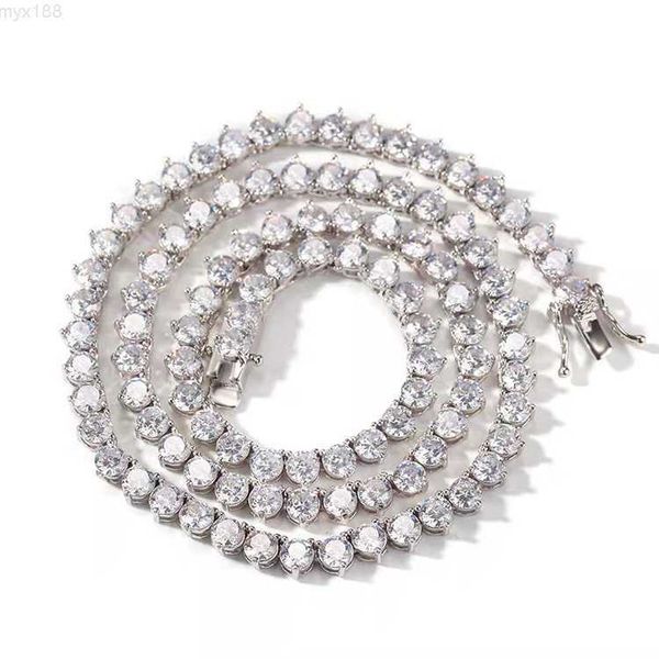 

3prongs 3/4mm tennis chain necklace and bracelet with vvs moissanite pass diamond test silver tennis link chain