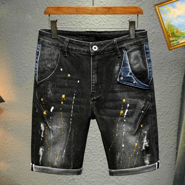 

men's designer jeans mens skinny short jeans hole desig pants long embroidery slim denim straight pants wholesale28-38, Blue
