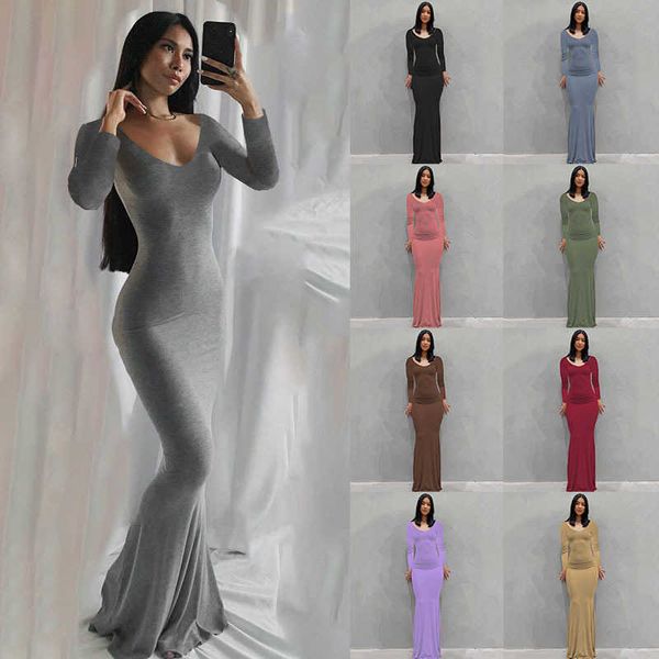 

2023 kardashian skims women's dress long dress casual fit long sleeve home dress, Black;gray