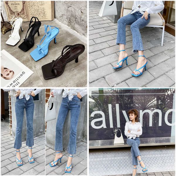 

summer sandals gladiator high heels sandal shoes fashion brand strap flip flops thin heel pumps square toe 230511, Black