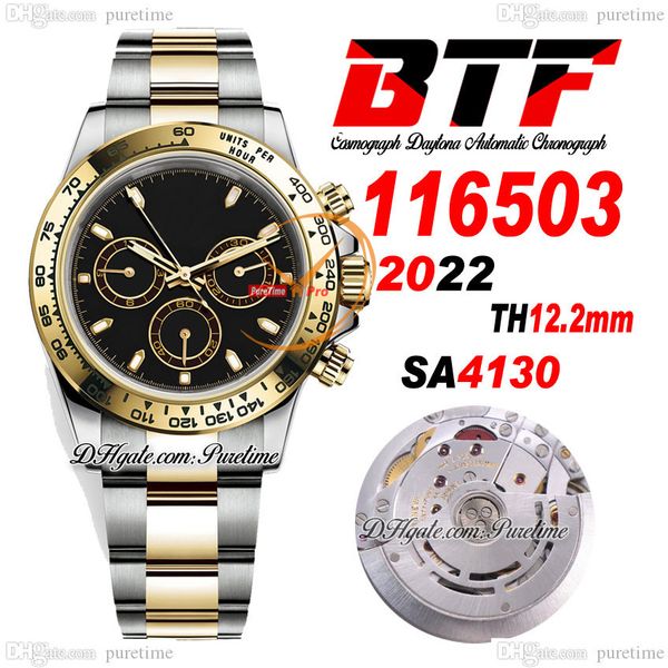

btf better sa4130 automatic chronograph mens watch two tone yellow gold black stick 904l oystersteel bracelet super edition th 12.2mm reloj, Slivery;brown