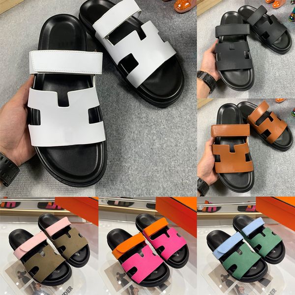 

chypre designer oran h beach slippers sandals for women summer casual fashion luxury ladies classic flat leather home slides shoes white bla, Black