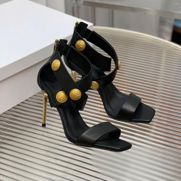 

sandals women shoes size35-42 genuine leather super high heels metal decoration natural cow suede designer shoe zapatillas mujer, Black