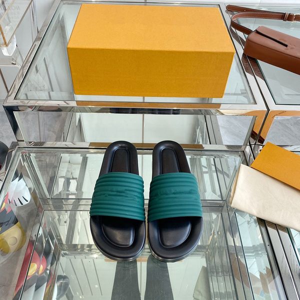 

2023 platform designer rubber slides sandal floral brocade fashion mens gear bottoms flip flops slippers striped 0614, Black