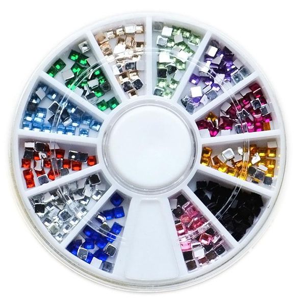 

12 colors 3d metal square flatback shiny glitter rhinestones crystal gem wheel diy nail art decorations phone jewelry tips