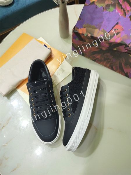 

new luxury designer stripe casual shoes fashionable leather lace-up tennis shoe fabric low canvas sports men women, Black