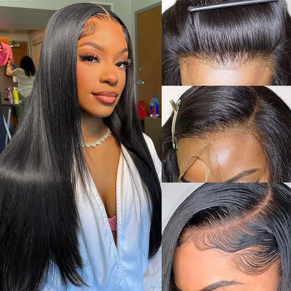 

lace front wig human hair straight 180% full density 13x4 hd transparent lace frontal wigs 5x5 lace closure wig for women, Black;brown