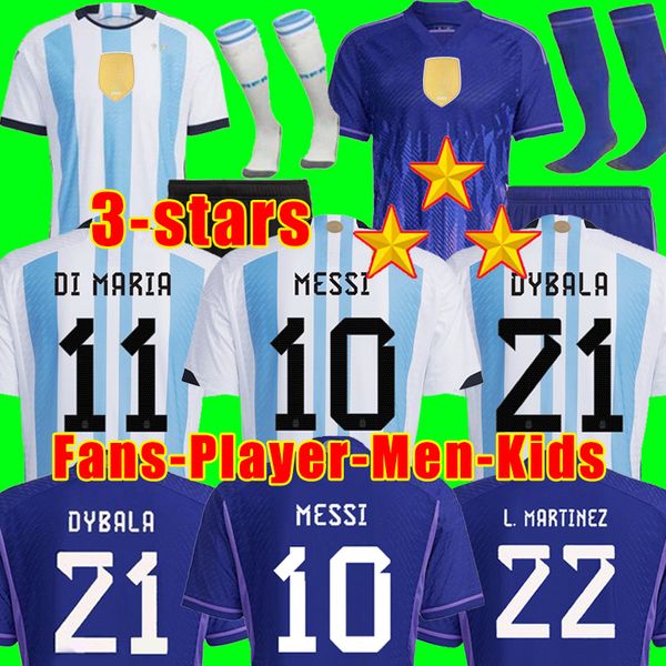 

argentina 3 stars soccer jerseys fans player version 2022 messis dybala martinez maradona de paul football shirt 22 23 men kids kit sets uni, Black;yellow
