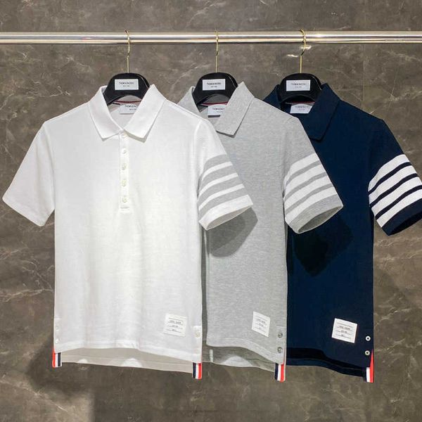 

summer short sleeve polo shirt trend business casual men's tb, White;black