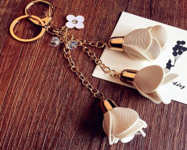 

charms leather rose flowers keychain cute tassel flower key chain women key rings female bag pendants jewelry llaveros3323217, Silver