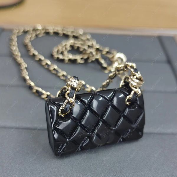 

luxury designer fashion bag pendant necklaces women's acrylic leather chain chokers necklaces black, white and red optional with box, Silver