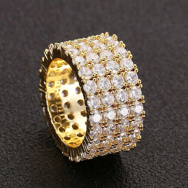 

band rings jewelry: copper micro set zircon ring, men's hip hop ring, four row diamond ring, size 7-12 230610, Silver
