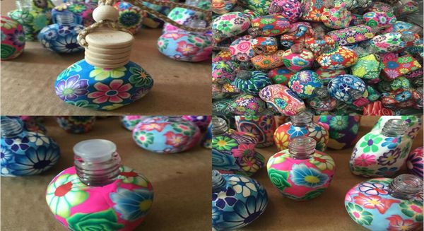 

10ml15 ml car hang decoration handmade polymer clay essence oil perfume bottle hand drawing hanging rope empty bottle4877048