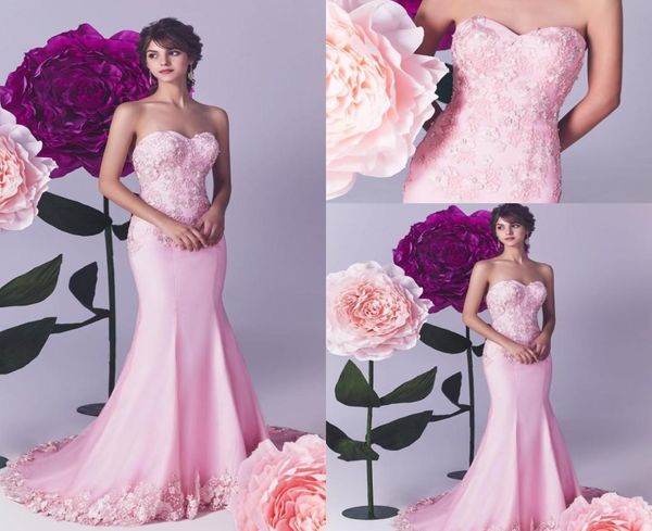 

pink elegant mermaid evening dresses sweetheart flowers appliques beads prom gowns satin sweep train formal dress evening gowns ro8043313, Black;red