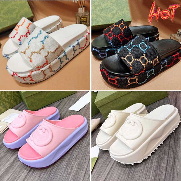 

2023 2024 new style slippers sandal sliders macaron thick bottom platform beach slipper fashion g house slipper women wear beach flip-flops, Black