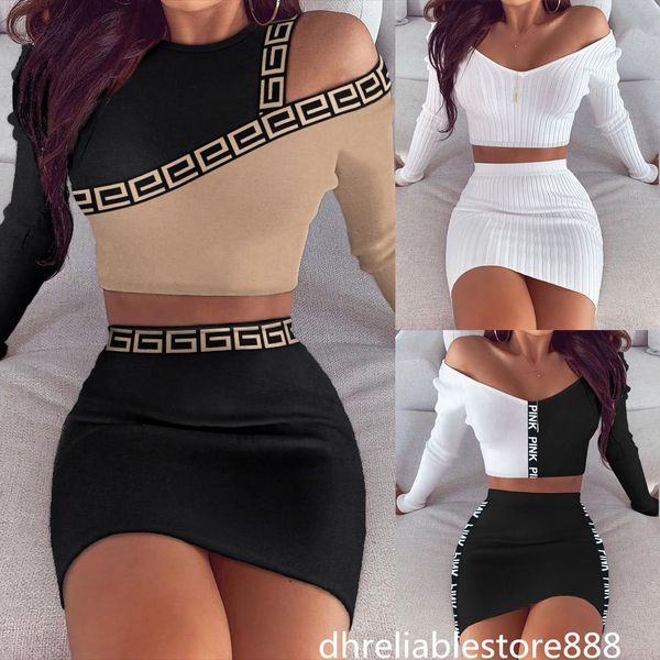 

spring and autumn women's new print off shoulder long sleeve short dress two piece set, Black;gray
