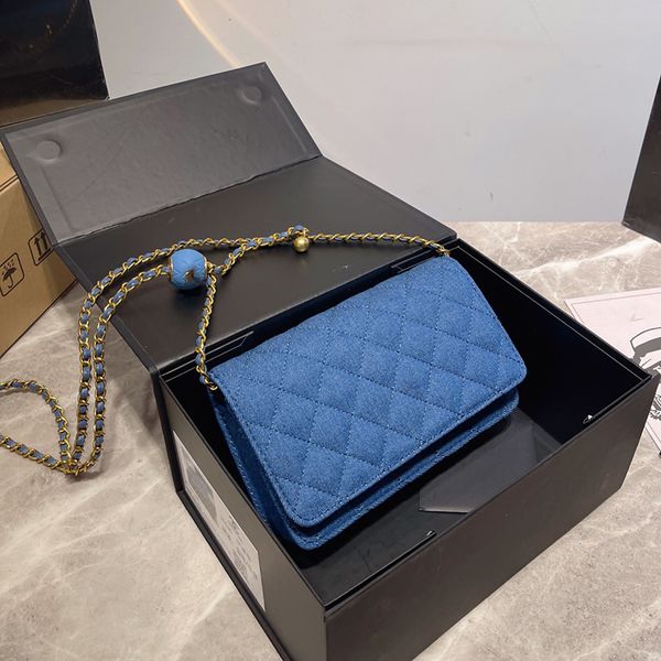 

2023 summer denim flap designer crossbody 22ss canvas gold ball chains diamond lattice design shoulder bag cc women cowhide hasp belts handl