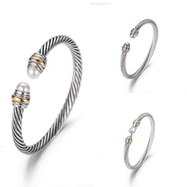 

5MM Bangle Bracelet Dy Luxury Designer Twisted Pearl Head Women Fashion Versatile Twist Bracelets Jewelry Platinum Plated Wedding Gifts DY jewelry High quality