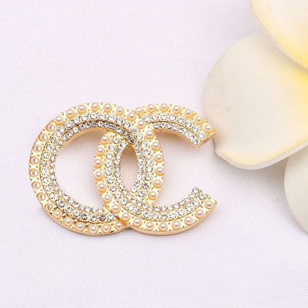 

20style brand designer double letter brooch 18k gold plated women men luxury elegant diamond pearl brooches pin metal fashion jewelry access, Gray