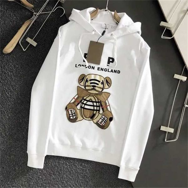 

bear hoodie coat men's cartoon letter image women's fashion black and white couple jacket street sports clothes cotton men's
