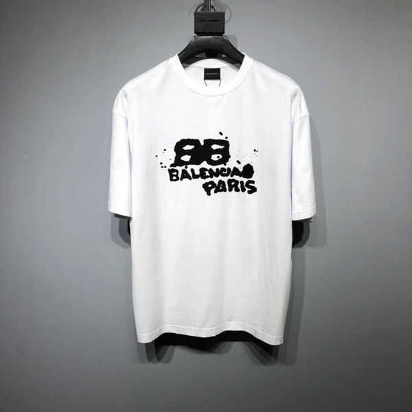 

spring and summer fashion brand high version double front back graffiti hand-painted short sleeve casual loose t-shirt, White;black