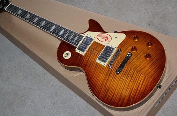 

one piece mahogany body & one piece neck tiger flame maple 1959 r9 standard electric guitar ebony fingerboard fret nibs brown sunburst aaa+