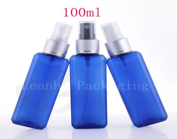 

whole 100ml x 50 square blue luxury mist spray perfume bottles for cosmetics packaging 100cc plastic container sprayer8987005